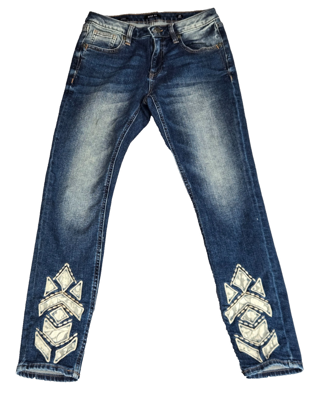 Miss Me Women's Jeans Size 26 Ankle Skinny Embellished Faded Low Rise 26.5X26